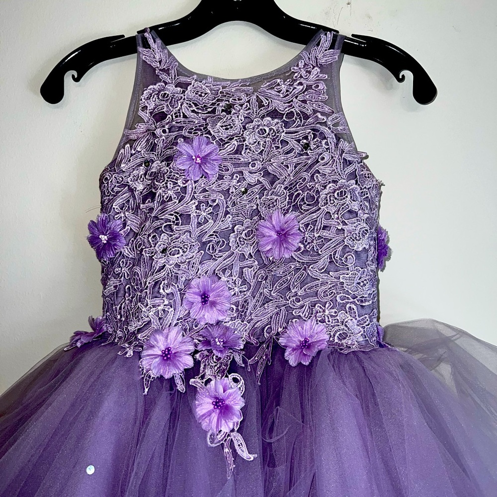 Girl purple long lace holiday dress